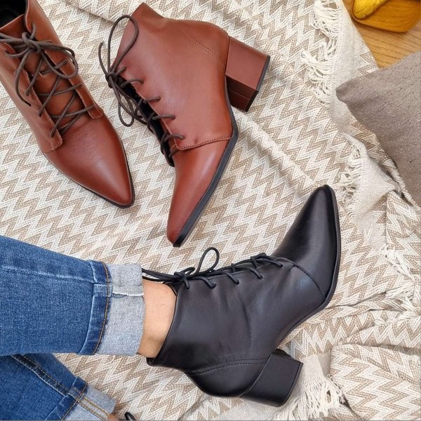 Bota Cano Curto Sapatos Femininos Com CadarÃ§o Coturno Feminino De